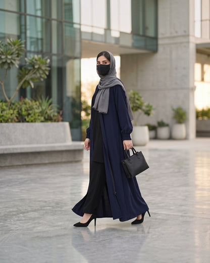Front Open Abaya with Zipper Opening, Umbrella Flare and Matching Belt