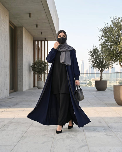 Front Open Abaya with Zipper Opening, Umbrella Flare and Matching Belt