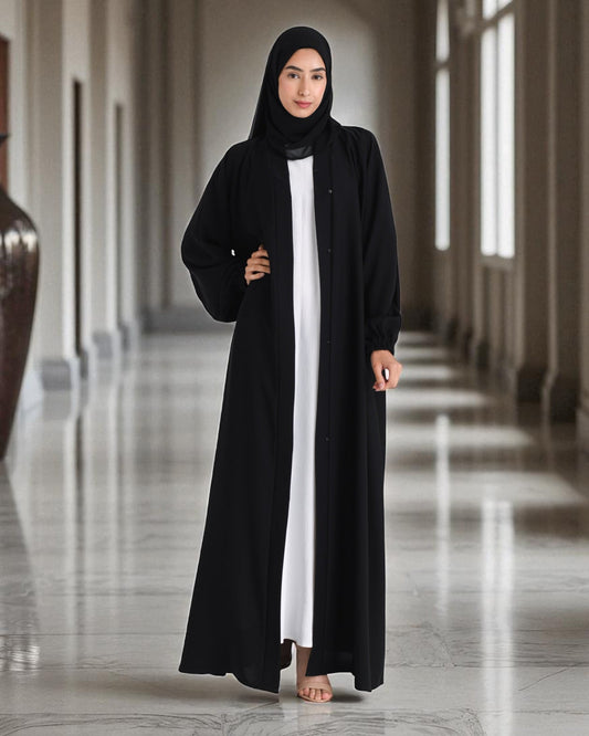Elegant Black Firdaus Fabric Abaya Set Ð Latest Burqa with Sleeveless Inner & Hijab