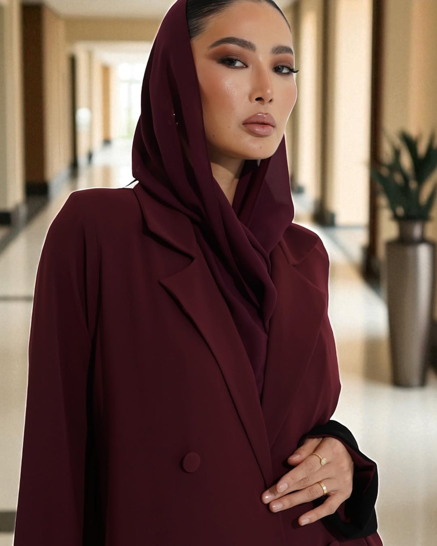 Elegant Double-Breasted Coat Style Abaya with Lapel Collar