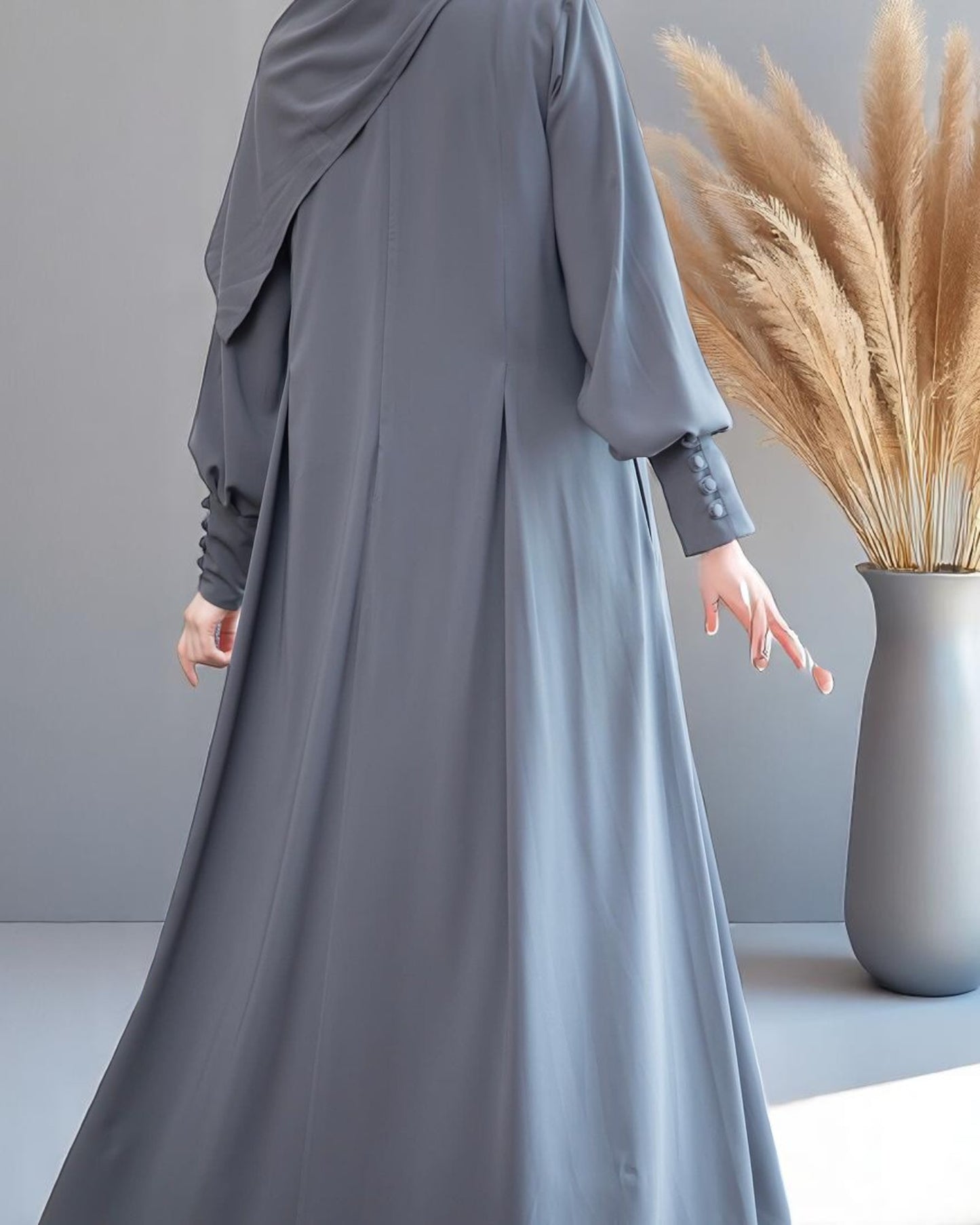 Simple & Elegant Firdaus Fabric Abaya with Pleats, Elasticated Cuffs, and Complimentary Hijab