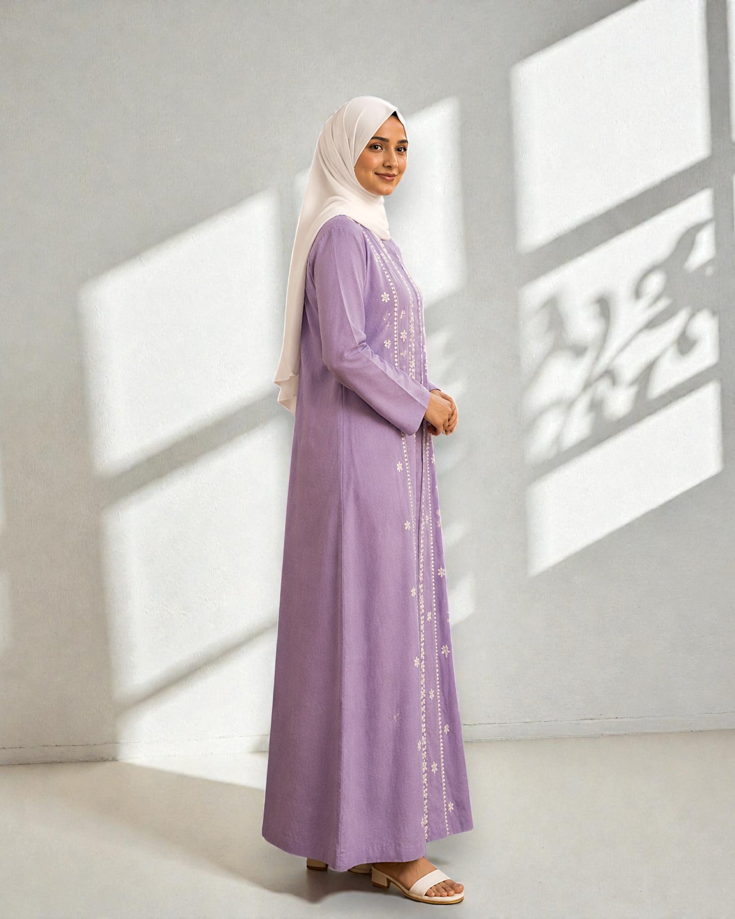 Lavender Summer Abaya with Chikan Embroidery