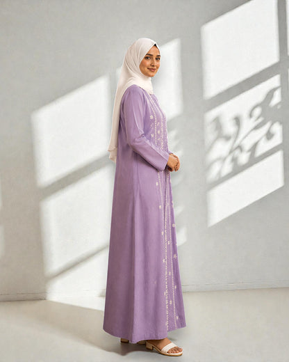 Lavender Summer Abaya with Chikan Embroidery
