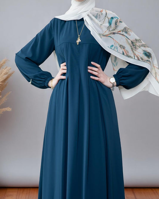 Simple & Elegant Firdaus Fabric Abaya with Pleats, Elasticated Cuffs, and Complimentary Hijab