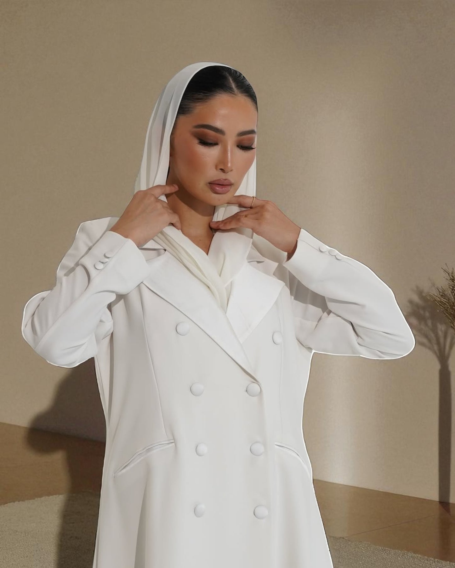 Elegant Double-Breasted Coat Abaya in Premium Prada Fabric