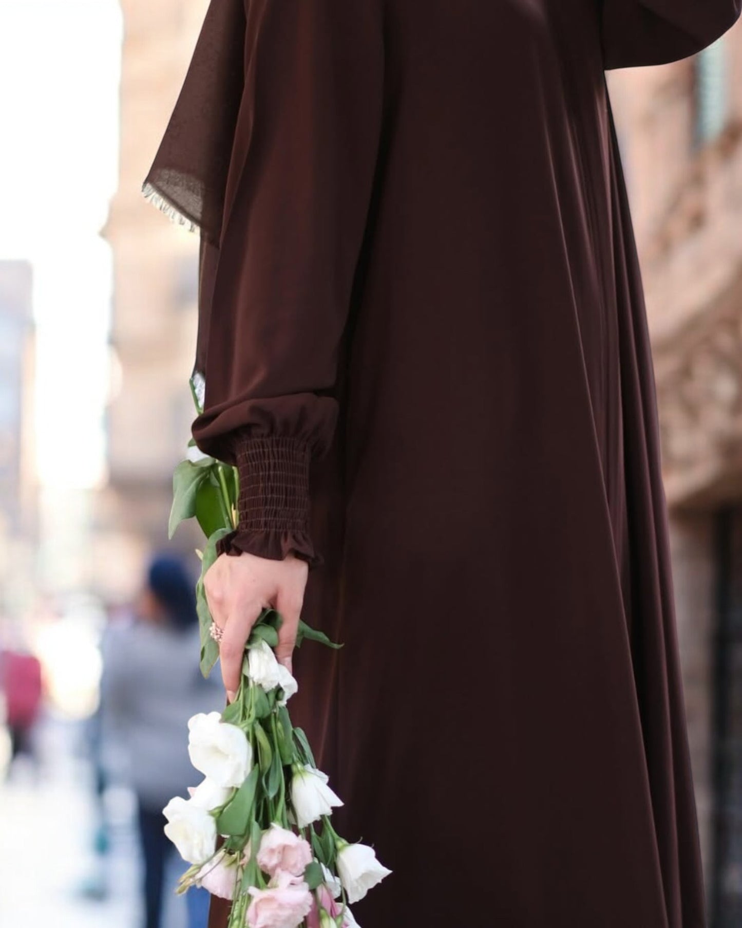Front Open Abaya with Zipper Opening, Umbrella Flare and Matching Belt