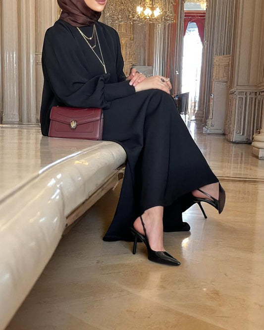 Simple Yet Elegant Abaya in Premium Praada Fabric with Cuff Sleeves and Matching Belt