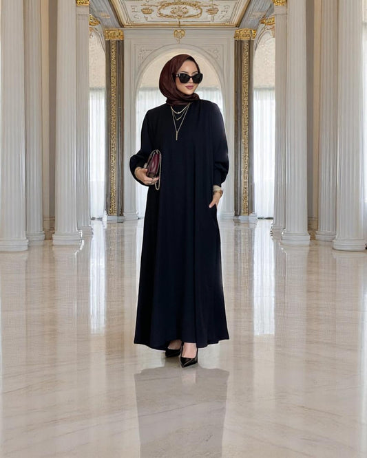 Simple Yet Elegant Abaya in Premium Praada Fabric with Cuff Sleeves and Matching Belt