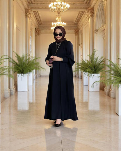 Simple Yet Elegant Abaya in Premium Praada Fabric with Cuff Sleeves and Matching Belt
