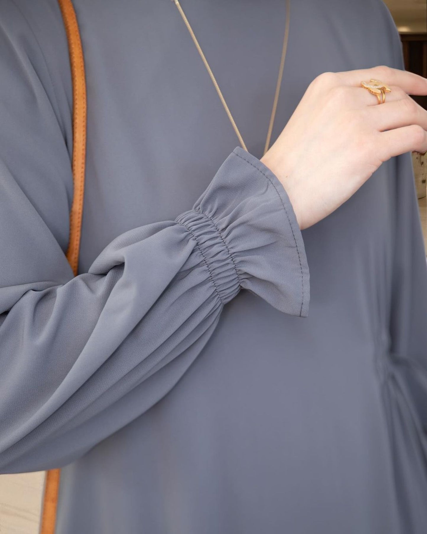 Simple & Elegant Firdaus Fabric Abaya with Side Belt Design & Complimentary Hijab