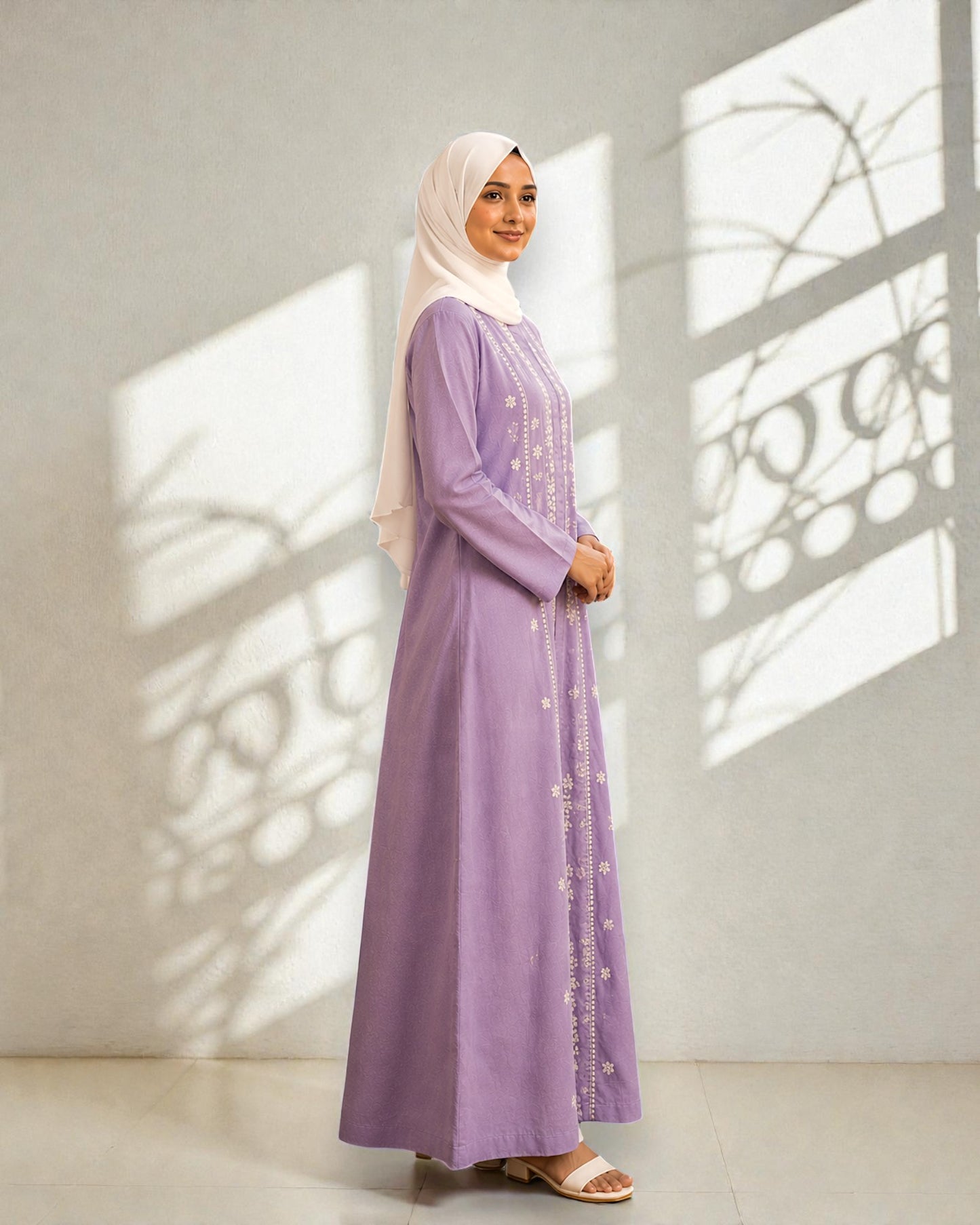 Lavender Summer Abaya with Chikan Embroidery