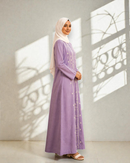 Lavender Summer Abaya with Chikan Embroidery