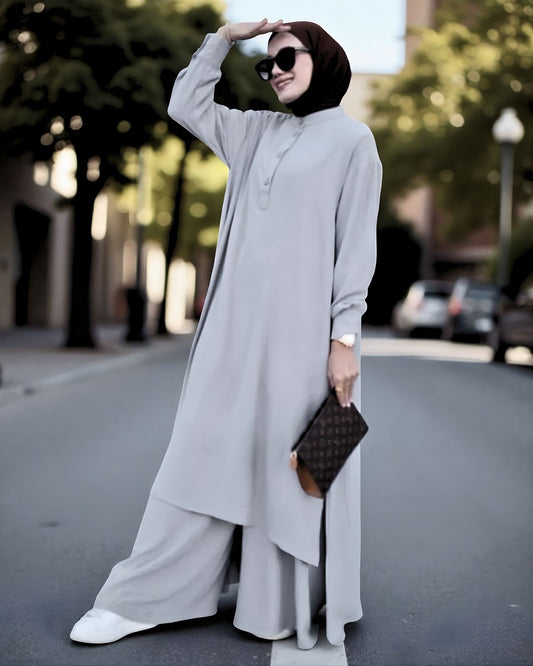 Co-ord Abaya Set for Women Ð Firdaus Fabric with Wide Palazzo & Tunic
