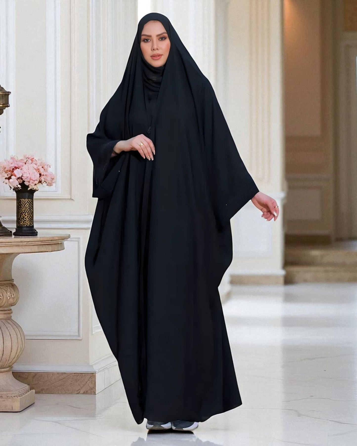 Black Irani Chadar Abaya with Stonework Wide Sleeves Ð Firdaus Fabric