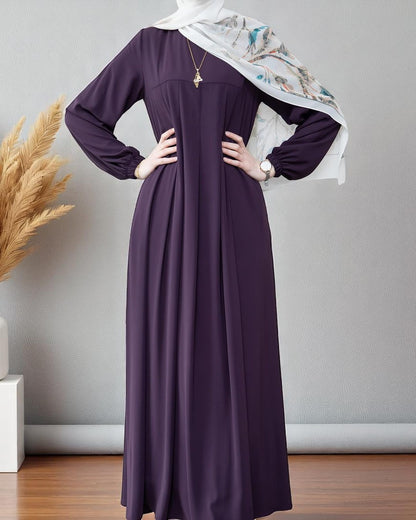 Simple & Elegant Firdaus Fabric Abaya with Pleats, Elasticated Cuffs, and Complimentary Hijab