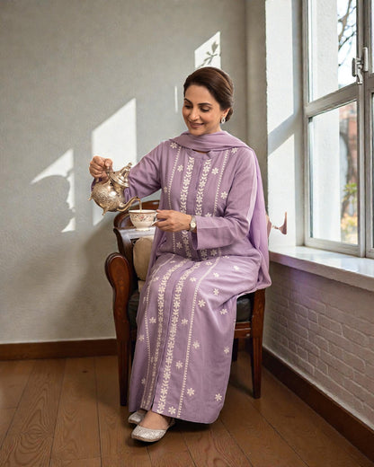 Lavender Summer Abaya with Chikan Embroidery