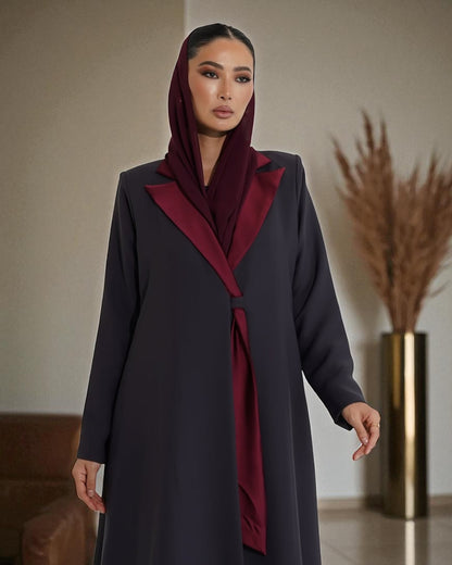 Graceful Contrast Satin Lapel in Latest Abaya Design