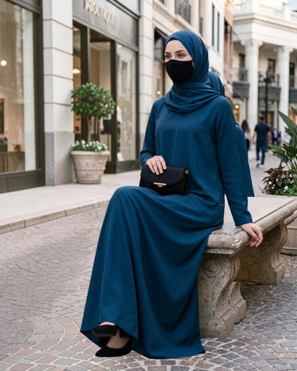 Two-Piece Jilbab Set with Sleeved Khimar & A-Line Abaya
