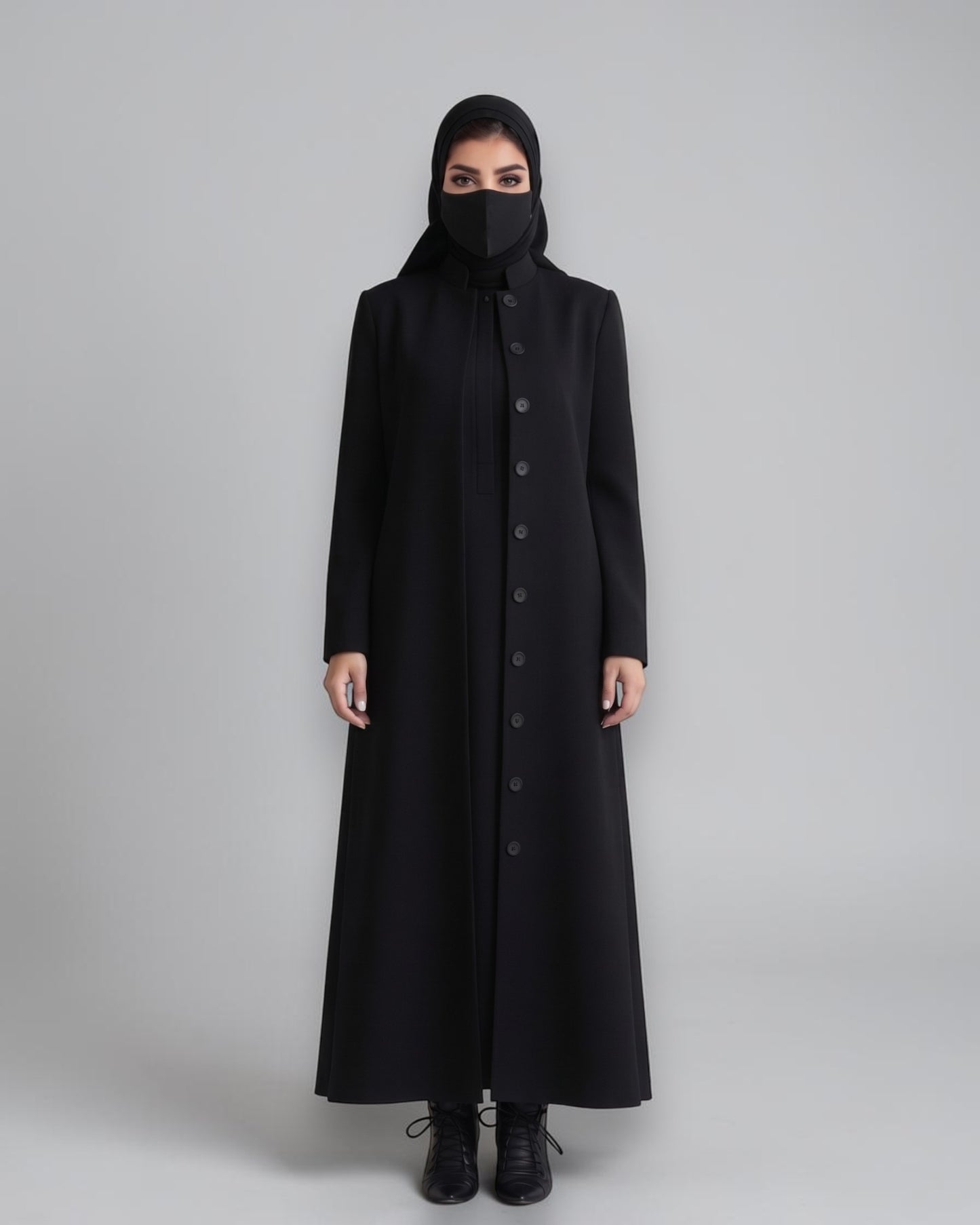 Mahram Black Flow Crepe Coat-Style Abaya without Lining