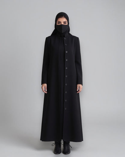 Mahram Black Flow Crepe Coat-Style Abaya without Lining