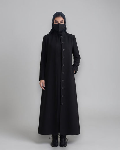 Mahram Black Flow Crepe Coat-Style Abaya without Lining