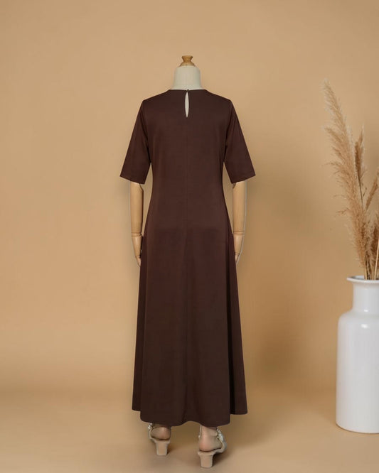 Half Sleeves Inner Abaya in Flow Crepe Fabric with Back Keyhole | Brown