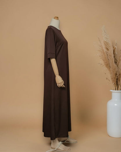Half Sleeves Inner Abaya in Flow Crepe Fabric with Back Keyhole | Brown