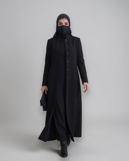 Mahram Black Flow Crepe Coat-Style Abaya without Lining
