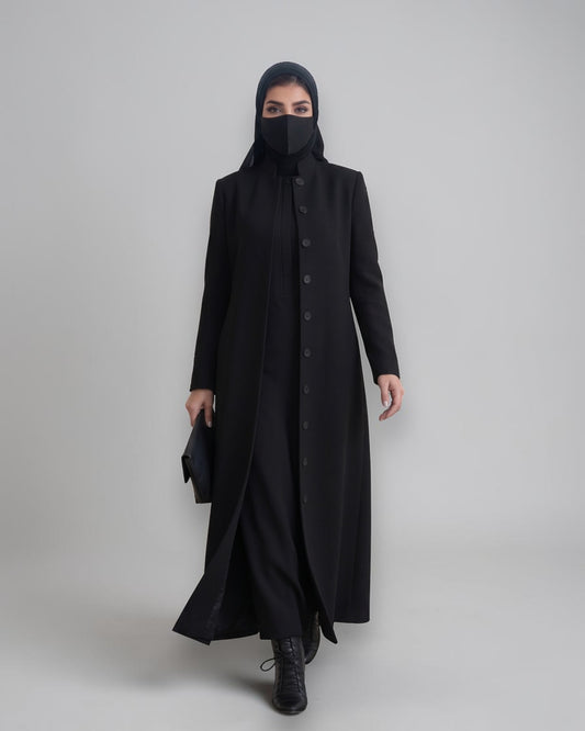 Mahram Black Flow Crepe Coat-Style Abaya without Lining