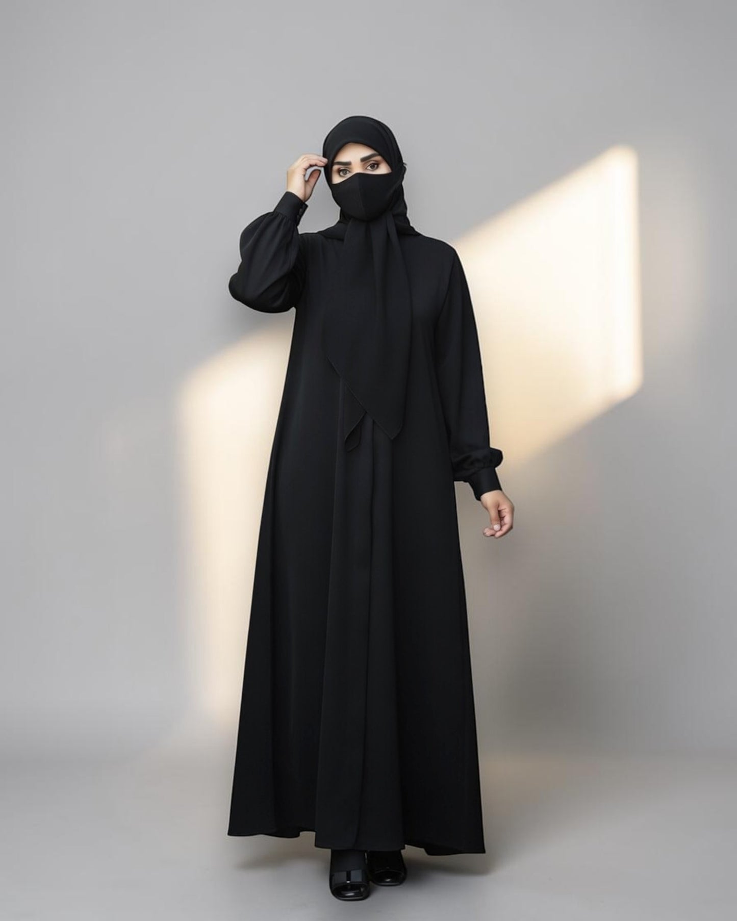 Black Abaya for Women with Mandarin Collar