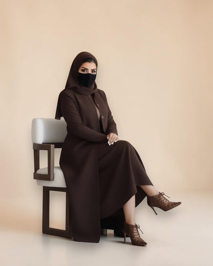 Mahram Brown Flow Crepe Coat-Style Abaya without Lining