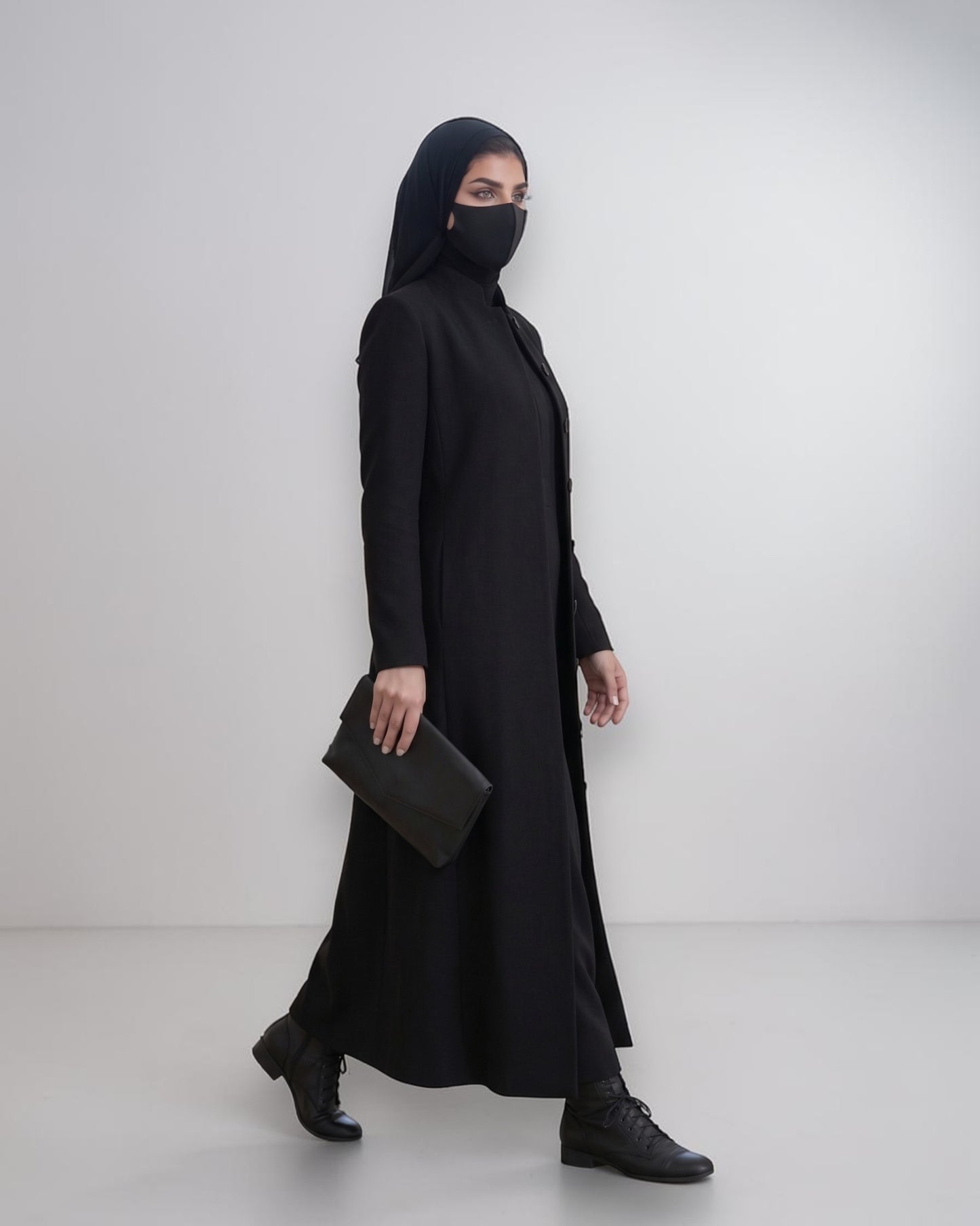 Mahram Black Flow Crepe Coat-Style Abaya without Lining