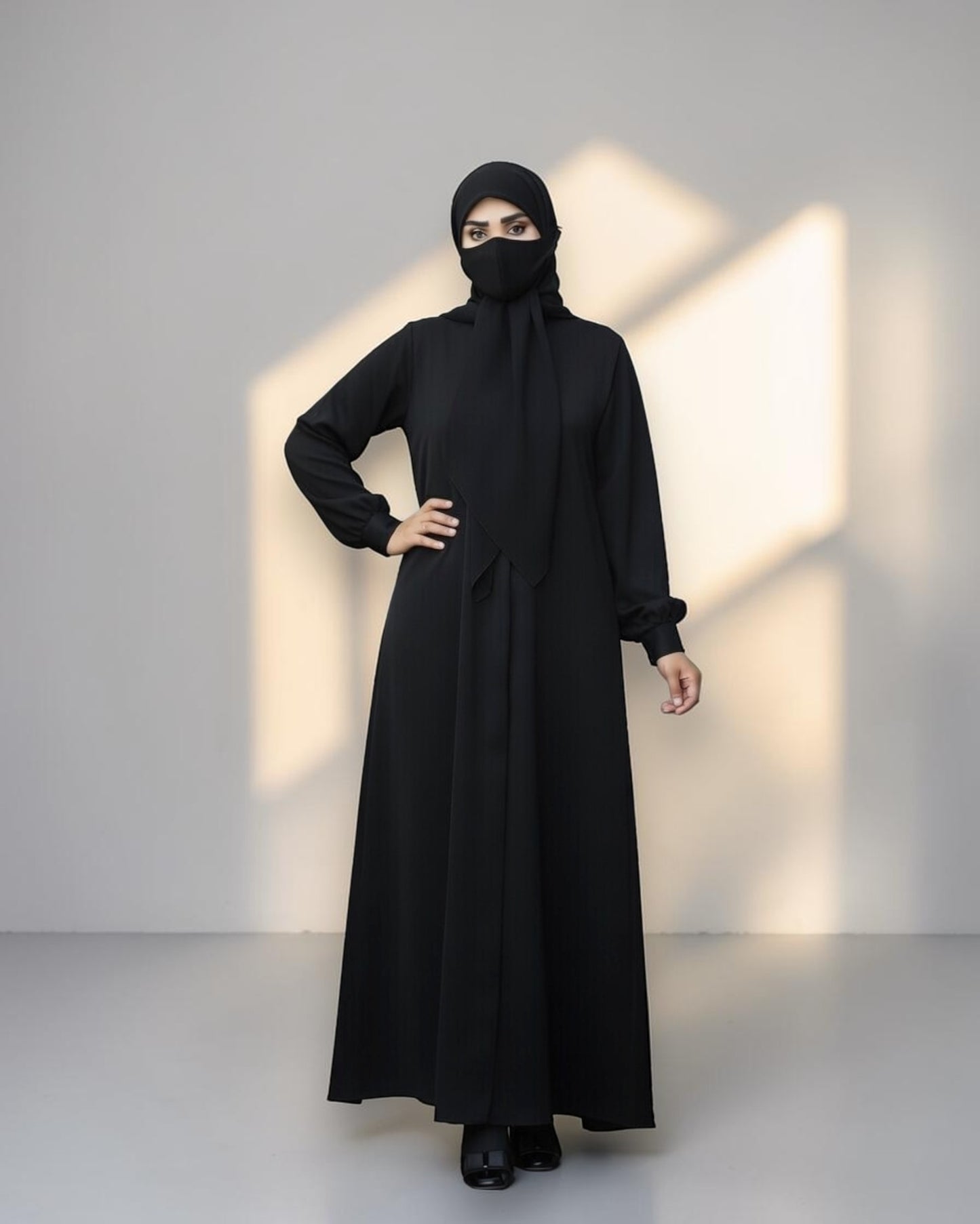 Black Abaya for Women with Mandarin Collar