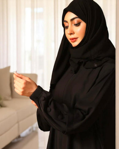 Elegant Abaya in Premium Praada Fabric with Designer Sleeves and Full Zipper