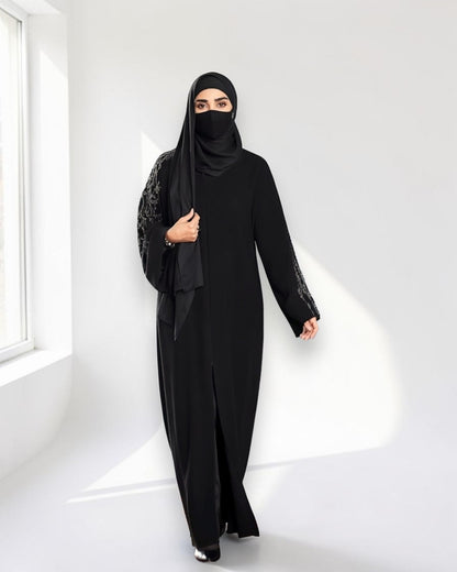 Mahram Black Party Wear Abaya with Handwork