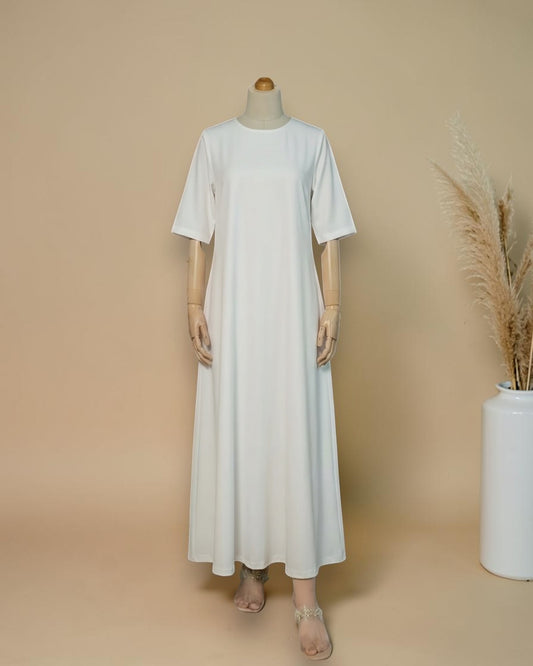 Half Sleeves Inner Abaya in Flow Crepe Fabric with Back Keyhole | White