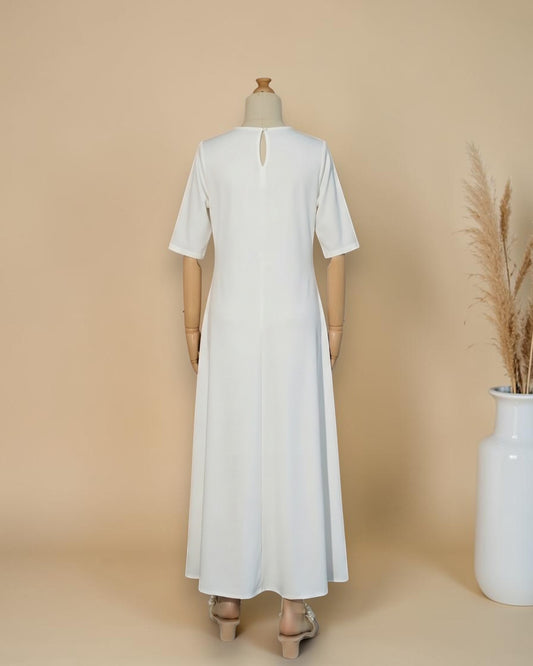 Half Sleeves Inner Abaya in Flow Crepe Fabric with Back Keyhole | White