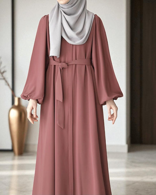 Elegant Front-Open Firdaus Fabric Abaya with Balloon Sleeves Ð Latest Abaya Online