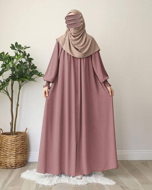Turkish Style Front-Open Abaya with Full Zipper