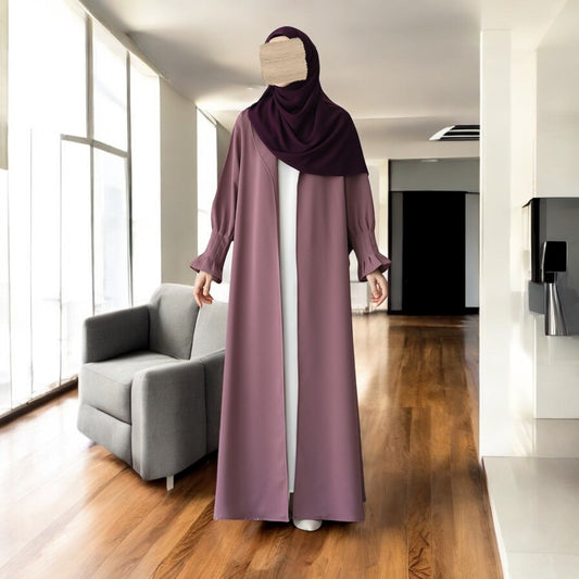 Elegant Three-Piece Abaya Set with Coat-Style Shrug