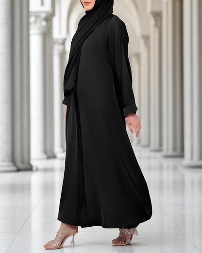 Front Open Burqa in Firdaus Fabric with Wide Sleeves & Minimal Button Closure