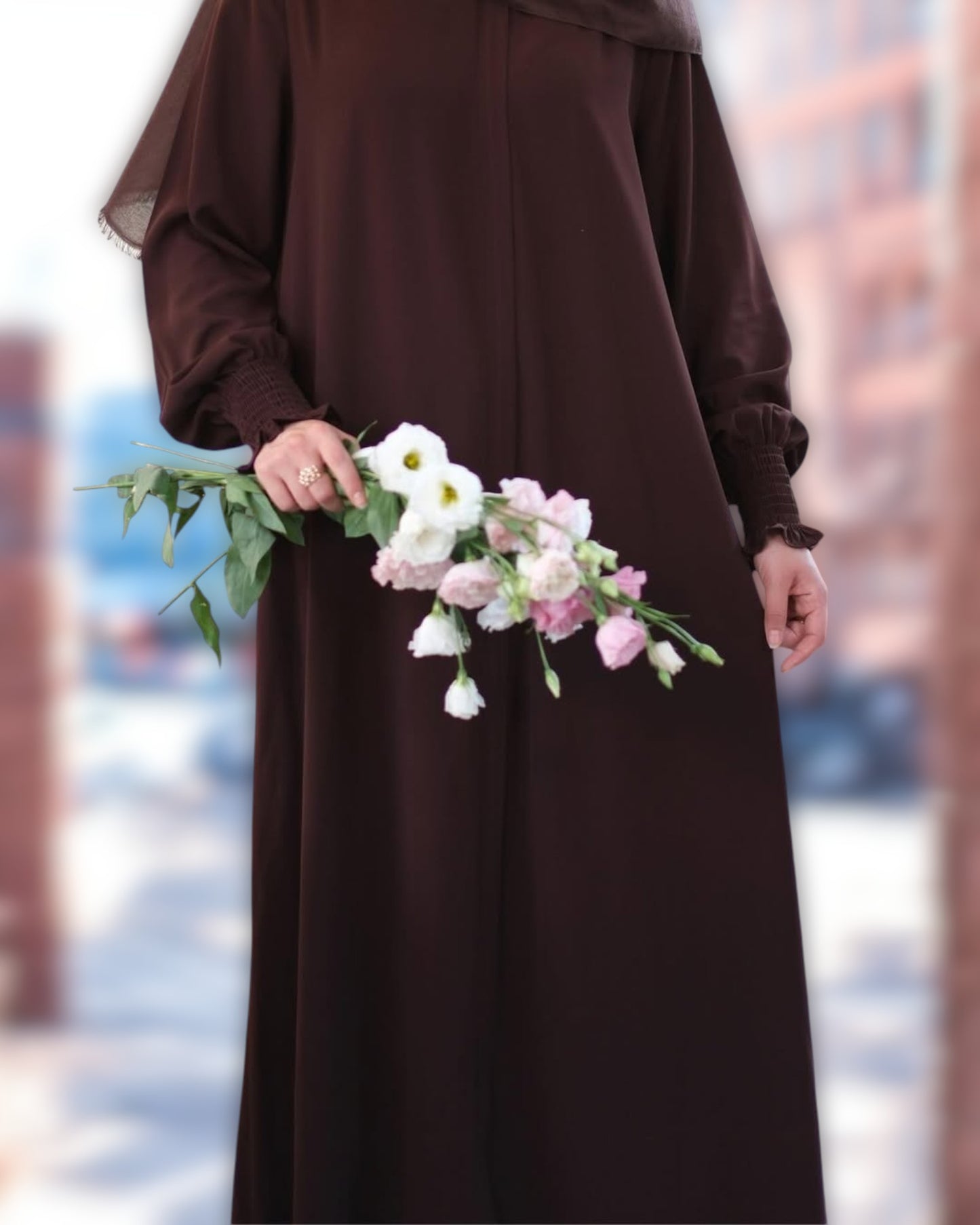Front Open Abaya with Zipper Opening, Umbrella Flare and Matching Belt