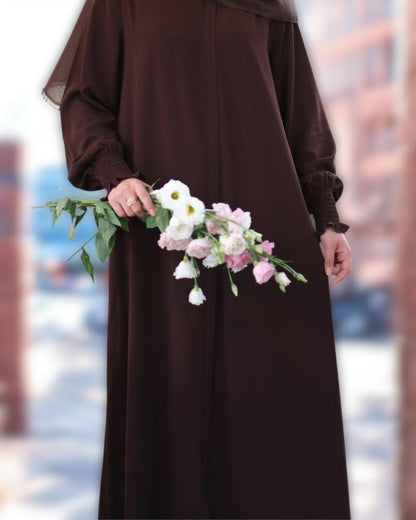 Front Open Abaya with Zipper Opening, Umbrella Flare and Matching Belt