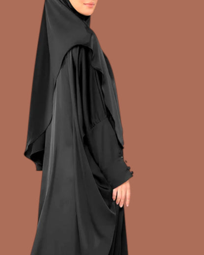 Free Size Kaftan Abaya in Premium TikTok Fabric with Stylish Cuff Sleeves & Short Khimar