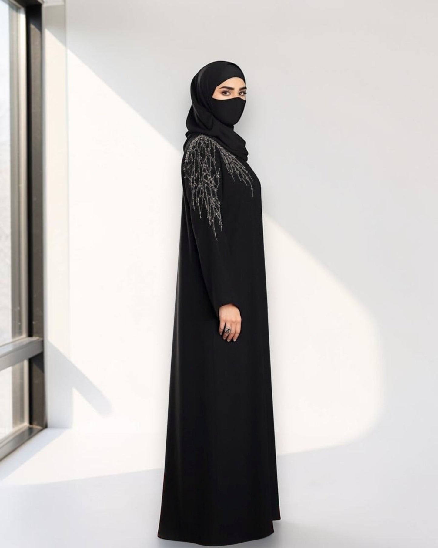 Mahram Black Party Wear Abaya with Handwork