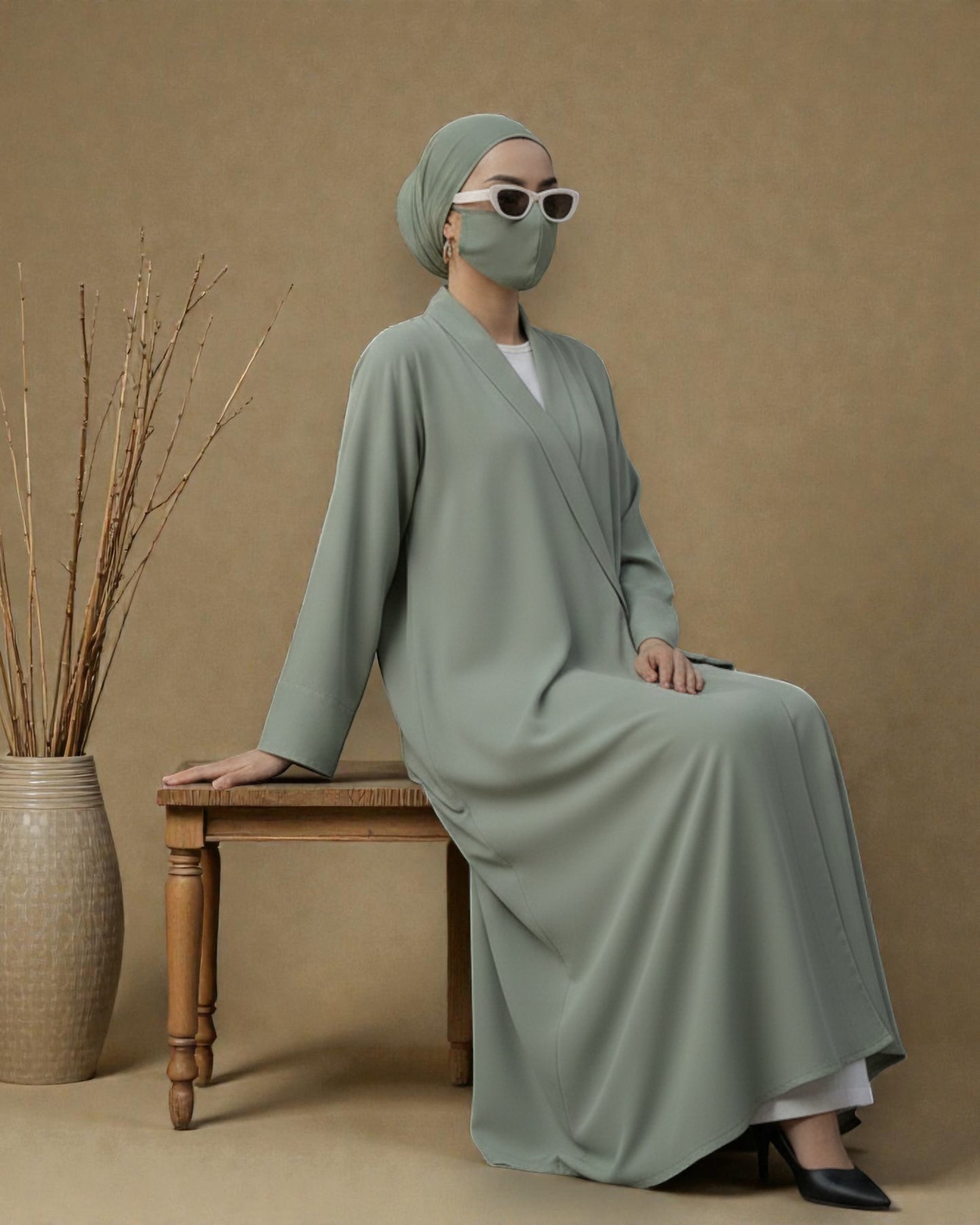4-Piece Layered Co-Ord Set with Open Shrug & Hijab