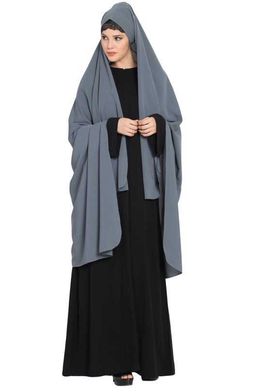 Irani Chadar with Detachable Nose Piece-Made in Nida Matt-Grey