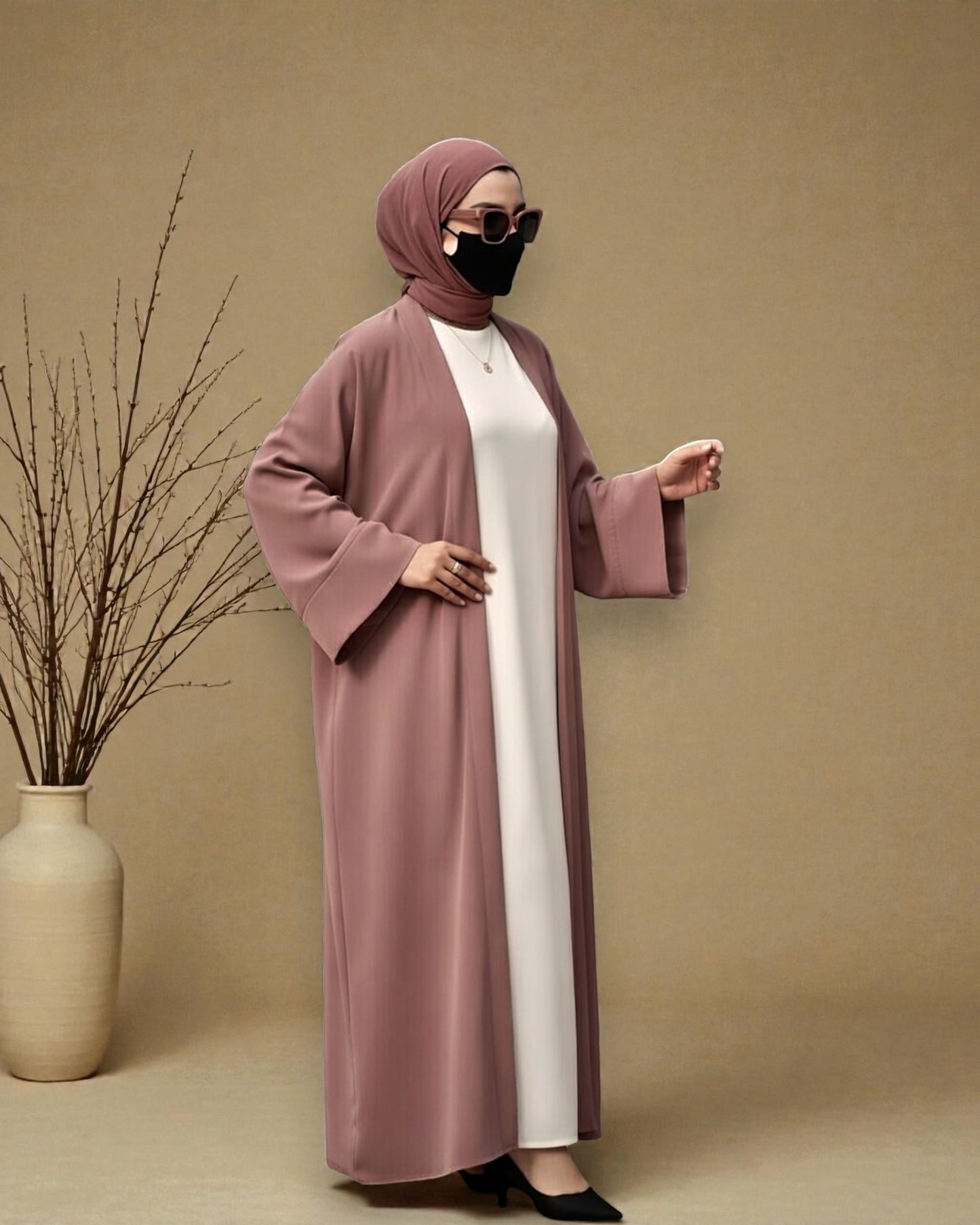 Premium Open Abaya Set for Women with Inner Dress and Matching Hijab