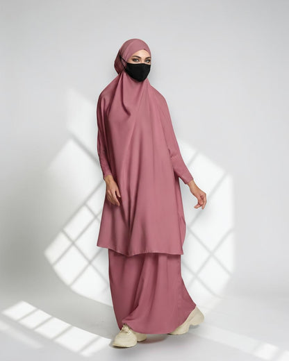 Elegant 2 Piece Jilbab Set in Flow Crepe Fabric with Flared Skirt and Full Size Khimar