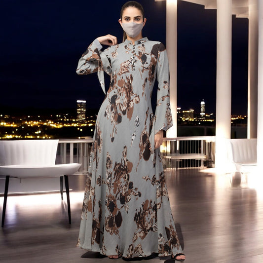 Printed Floral Dress With Umbrella Flare.